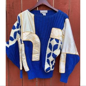 Nannell | Satin Blue, Gold and Cream Vintage 80’s Pullover Sweater